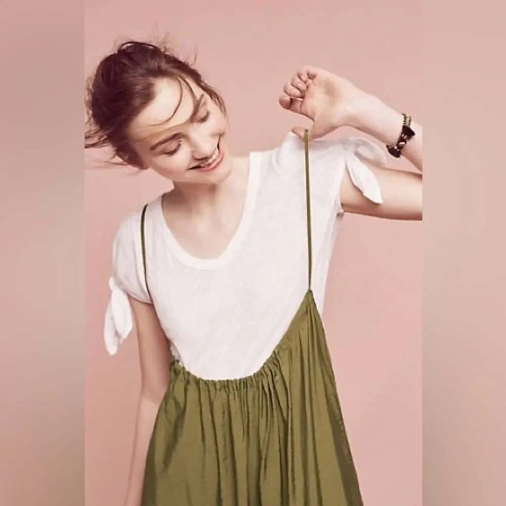 Akemi + Kin x Anthropologie Olive Green Maxi Wide-Leg Romper L Boho Chic Cottage